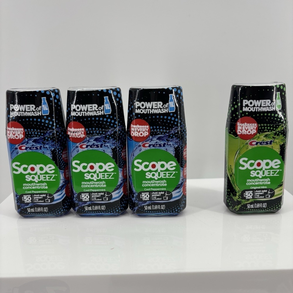 Lot of 4 Crest Scope Squeez Mouthwash Concentrate 50mL Original Mint Peppermint
